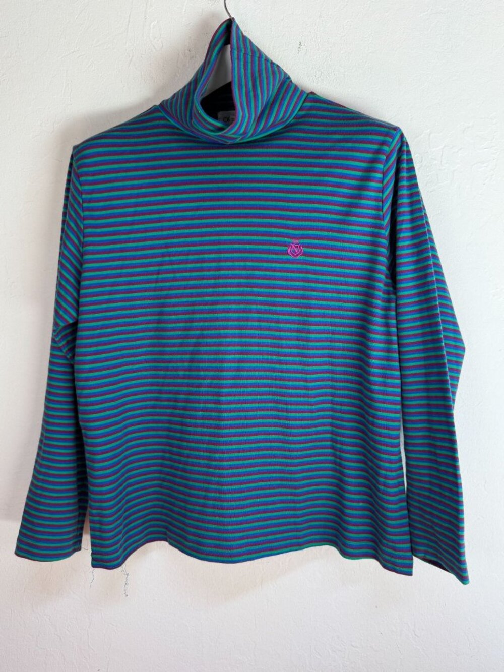 Oleg Cassini Turtleneck Sweater Womens Large Knit Striped Long Sleeve Pullover